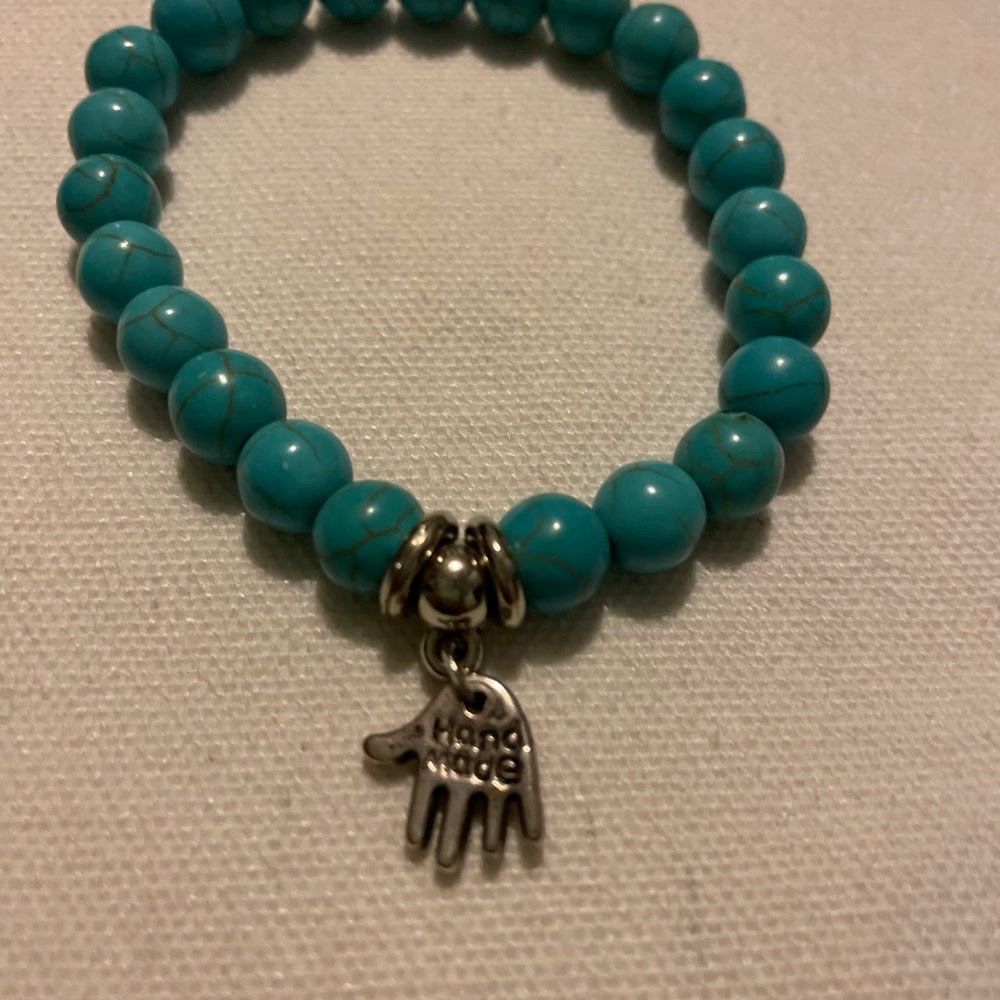 Turquoise Beaded Bracelet with Silver Charm